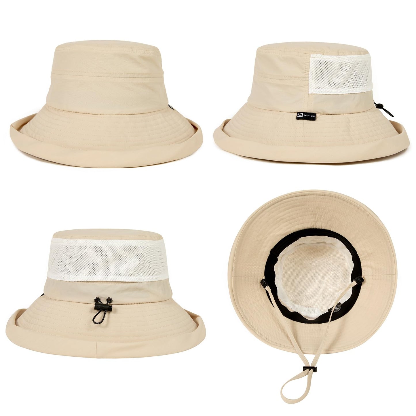 TOP-EX UVCoolix™ Cooling Sun Hat for Women with Ponytail Hole Wide Brim SPF 50 UV Protection Packable Bucket Hat for Travel Beach Gardening Hiking Fishing Camping with Chin Strap Beige L/XL