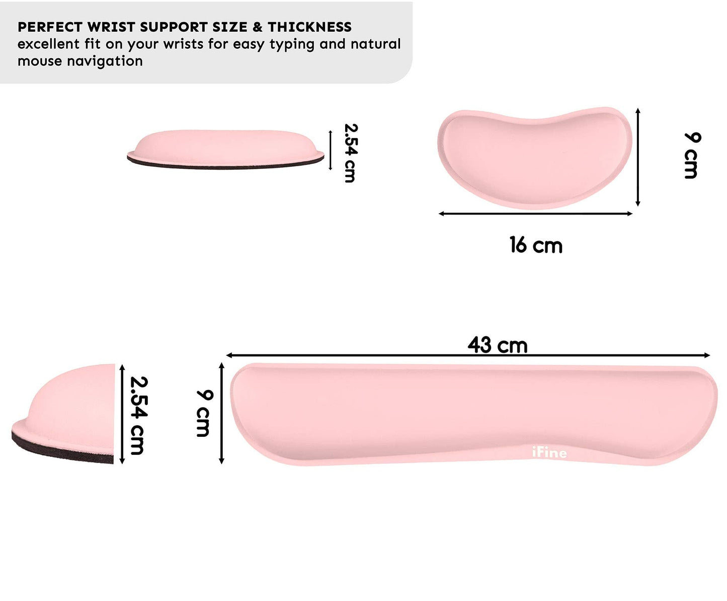 iFine Upgrade Cleanable PU Leather Keyboard Wrist Rest Pad & Mouse Wrist Cushion Support for School, Office, Home, Computer, Laptop, Mac, Waterproof Lightweight Comfortable Pain Relief Typing -Pink
