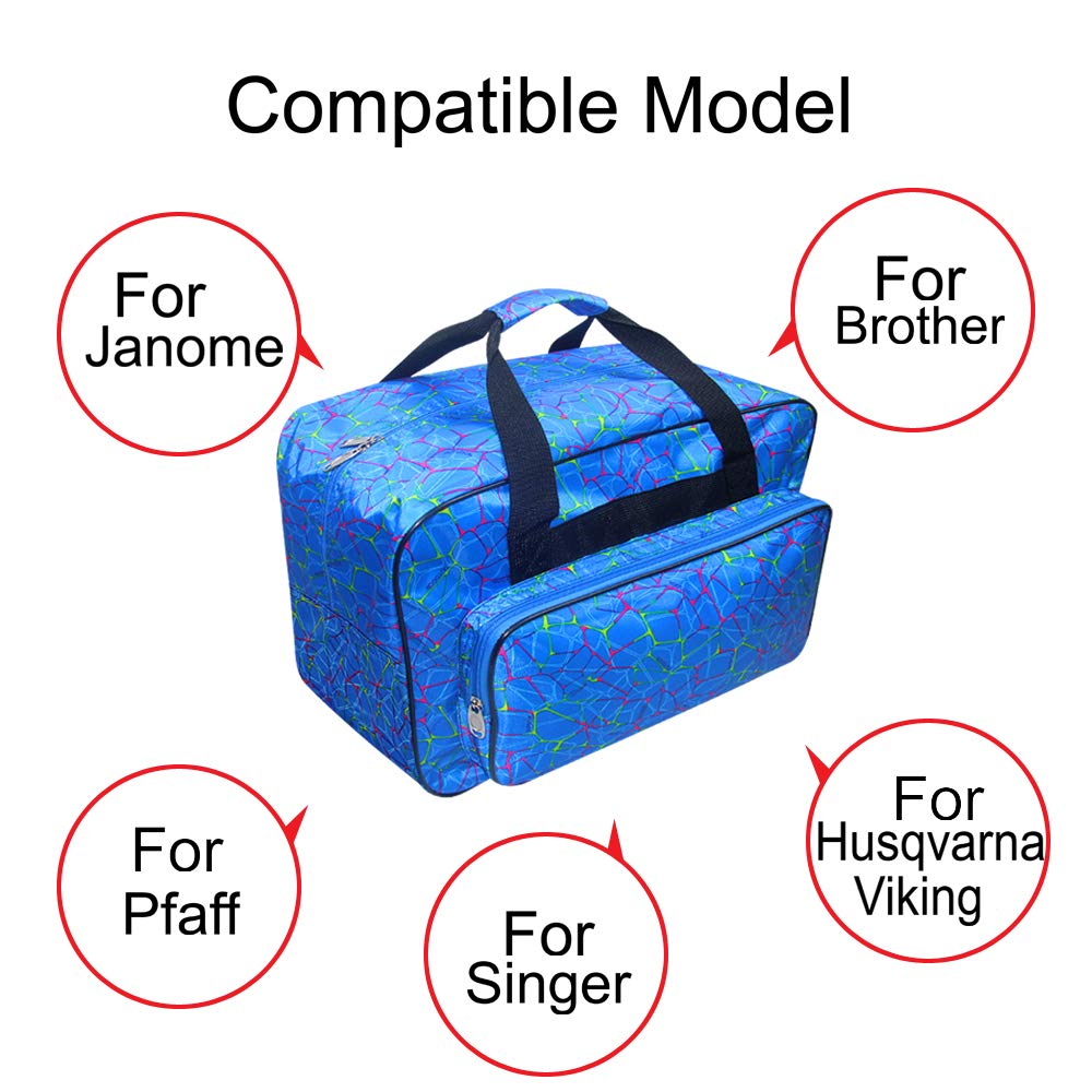 TLBTEK Blue Sewing Machine Carrying Case,Universal Canvas Carry Tote Bag,Portable Padded Storage Dust Cover with Pockets for Sewing Machine
