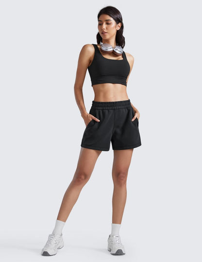 CRZ YOGA SoftAura Sweat Shorts for Women 4" - High Waisted Modal for Casual Lounge Athletic with Pockets Drawstring Black Medium