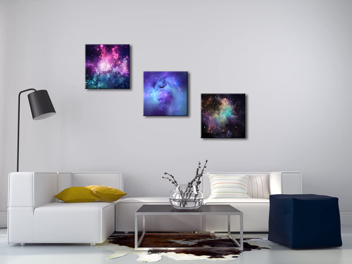 Pyradecor Fantastic Outer Space Canvas Prints Wall Art Blue Purple Nebula Galaxy Stars Pictures Canvas Artwork for Bedroom Home Office Decorations