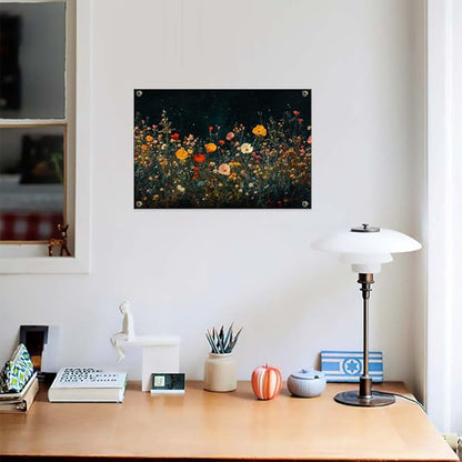 Yesad Wildflowers Field Landscape Wall Art, Floral Canvas Wall Art Wildflowers at Night Flower Prints Painting Rustic Wall Décor for Living Room Bedroom Farmhouse (Unframed,36”x24”,Wildflower1)