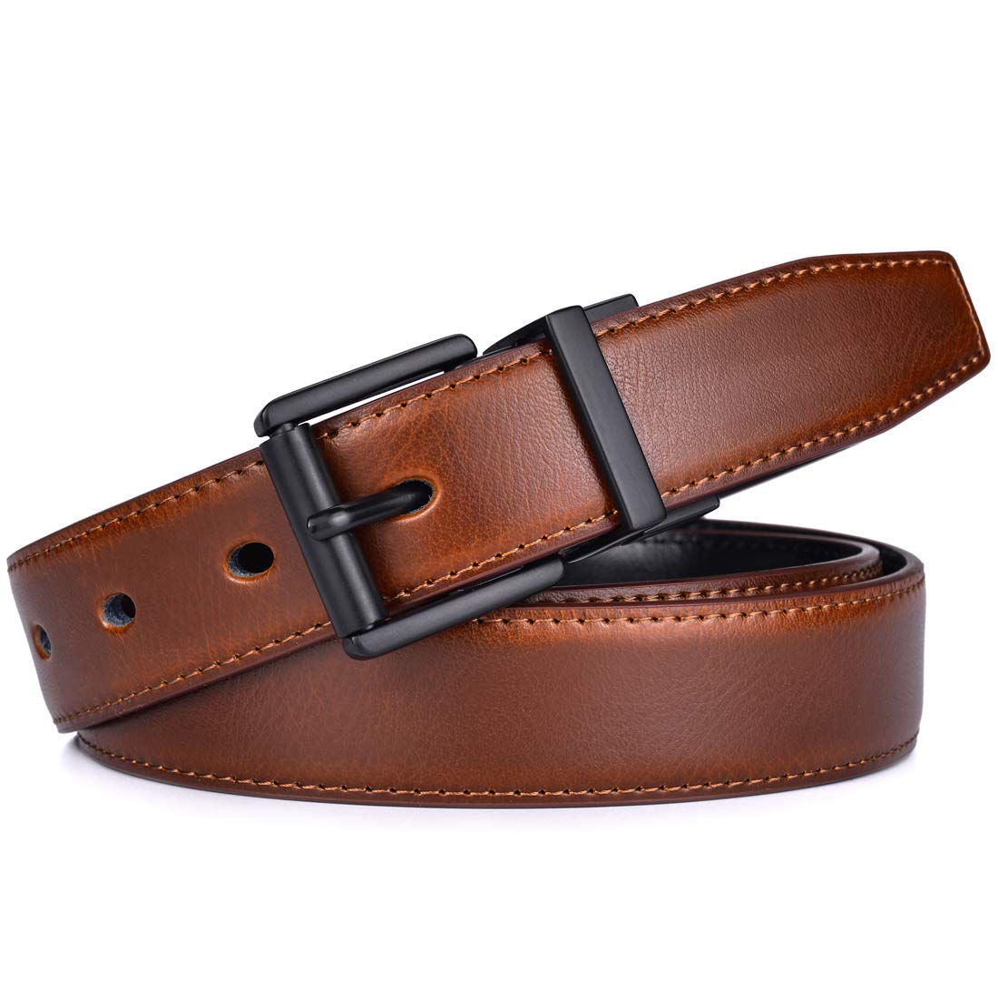 Beltox Men’s Belts Dress Casual Reversible Leather 1.1” w Roller Buckle Rotated(Black/Brown w Black Buckle, 38-40)