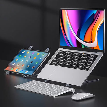 Portable Aluminum Laptop & Phone Stand, Adjustable, Foldable, Ergonomic, for MacBook, iPad, Tablets & Smartphones, Office Desk Accessories