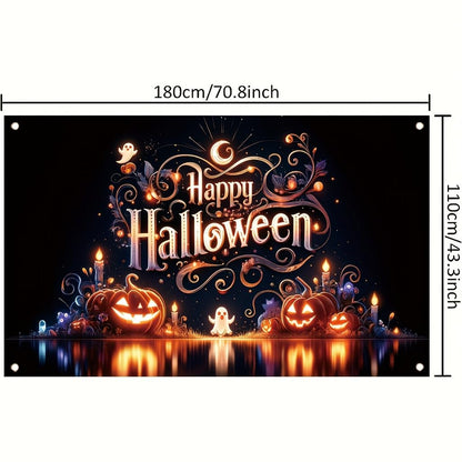 Tomhong Halloween Pumpkin Ghost Light 71x43 Inch Large Party BannerSpooky Jack O Lantern Haunted House Wall Hanging for Trick or Treat Night Indoor OutdoorHoliday Decoration