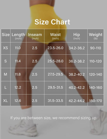 VOYJOY Women Workout Impact Shorts 2.5"/ 3.6"/ 4.5"/ 6" Scrunch Butt Lifting Gym Seamless Booty Biker Shorts Yellow