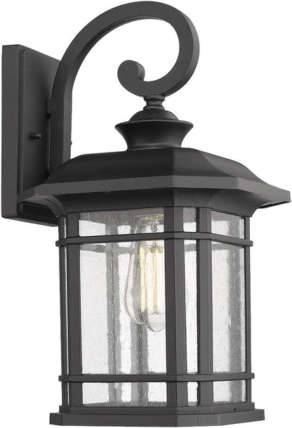 Emliviar Outdoor Wall Lights for House, 1-Light Exterior Wall Sconce Black Finish with Clear Seeded Glass, 17" Height, 22021M