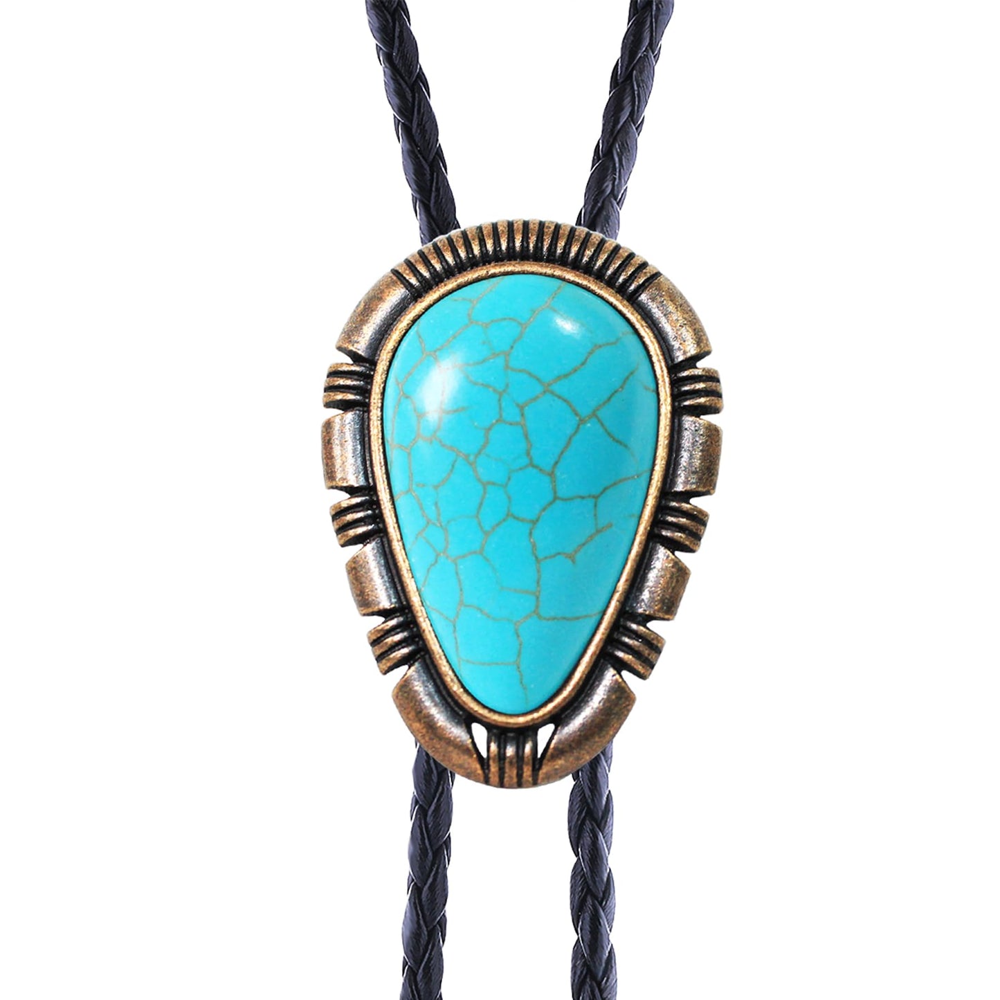 Bjesinmo Mens Bolo Tie Leather Western Ties Cowboy Necktie with Turquoise Pendant Country Western Accessories for Men