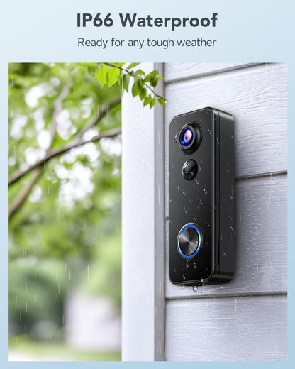 XTU Wireless Video Doorbell Camera, 180° Head-to-Toe Video, Live View with Two-Way Talk, 2.4G Wi-Fi Doorbell Camera with Chime, Local/Cloud Storage, Human Detection, Works with Alexa & Google Home