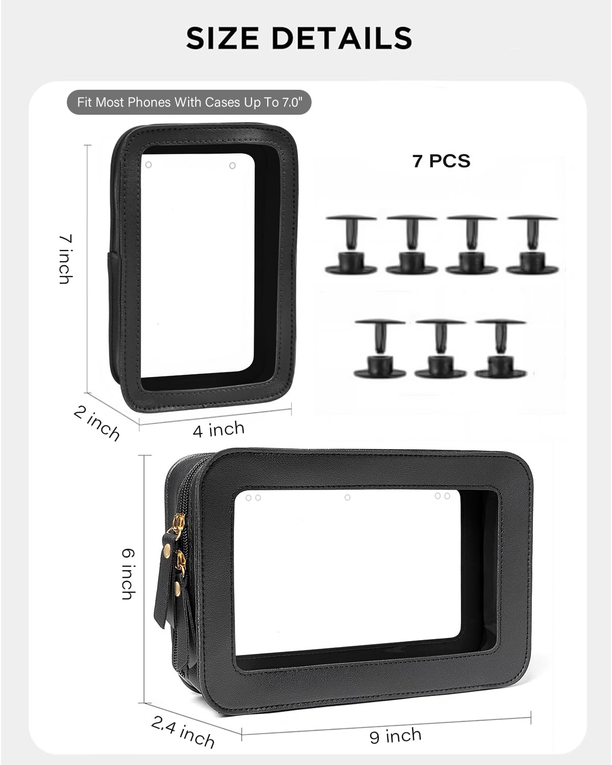 LETGO Clear Insert Bag for Bogg Bag Accessories - 2 Packs Leather Zipper Insert Pouch for Bogg Tote Travel Makeup Clean Toiletry Handbag Organizer Cosmetic Divider Storage Inner Pouch (Black)