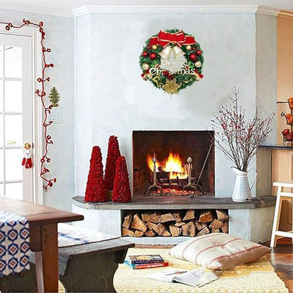 H&W Medium Christmas Wreath (15.8 Inch / 40 cm) for Front Door Wall Windows Artificial Poinsettia Xmas Decoration with Tinkle Bell Bowknot and Small Ornaments (MC7-D1)