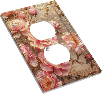 Pink Blooming Flowers Peonies Floral Light Switch Cover 1 Gang Outlet Plate Single Duplex Wall Plate Covers Decorative Switchplate Electrical Faceplate for Farmhouse Living Decor