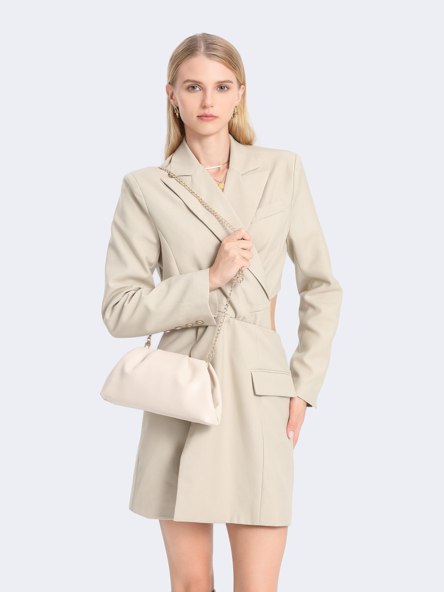 YUWITA Soft PU Leather Clutch Purses for Women Formal Elegant Luxurious Evening Bag (Beige)
