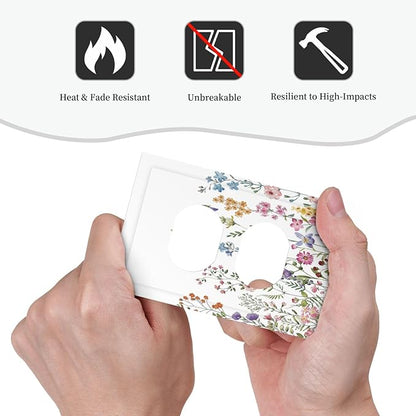 Rustic Wild Floral Vintage Watercolor Flower 1 Gang Duplex Receptacle Switch Wall Plate Decorative Switchplate Outlet Covers Electrical Plug Cover Faceplate for Bathroom Home Decor