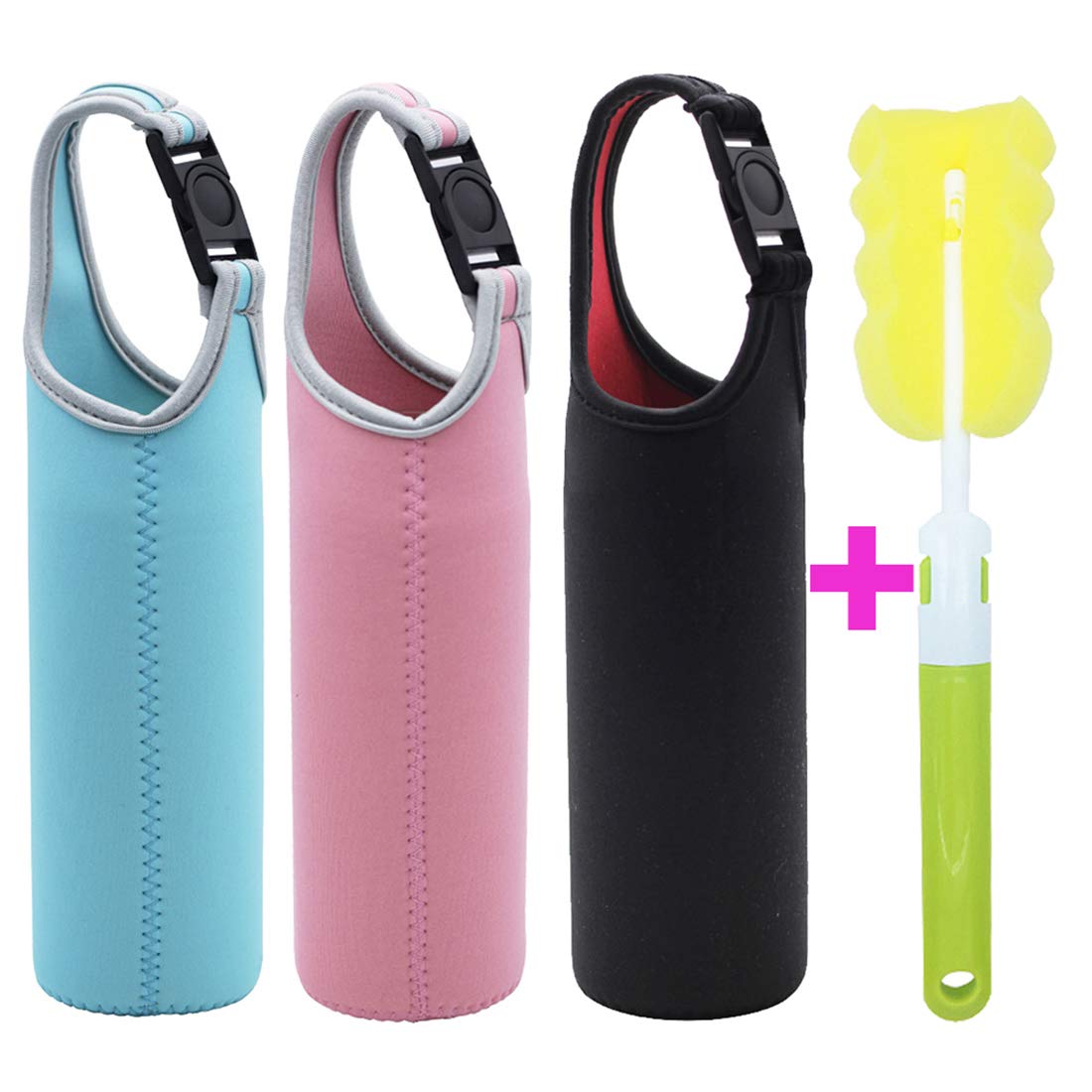 Kvvdi 3 Pack 16 oz - 21 oz Neoprene Water Bottle Sleeve 16.9oz Portable Bottle Cooler Cover Holder Strap for Outdoor