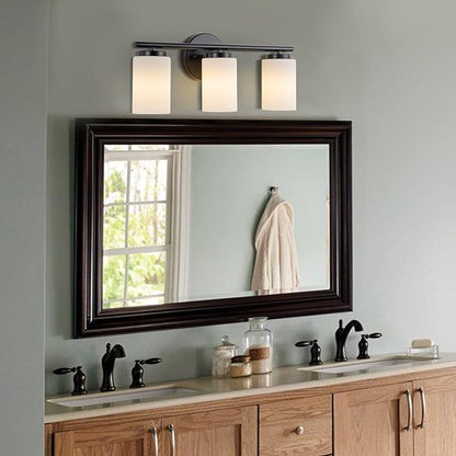 3-Light Bathroom Vanity Lighting Fixture, Industrial Black Wall Light Sconce Frosted Milky White Glass Shade