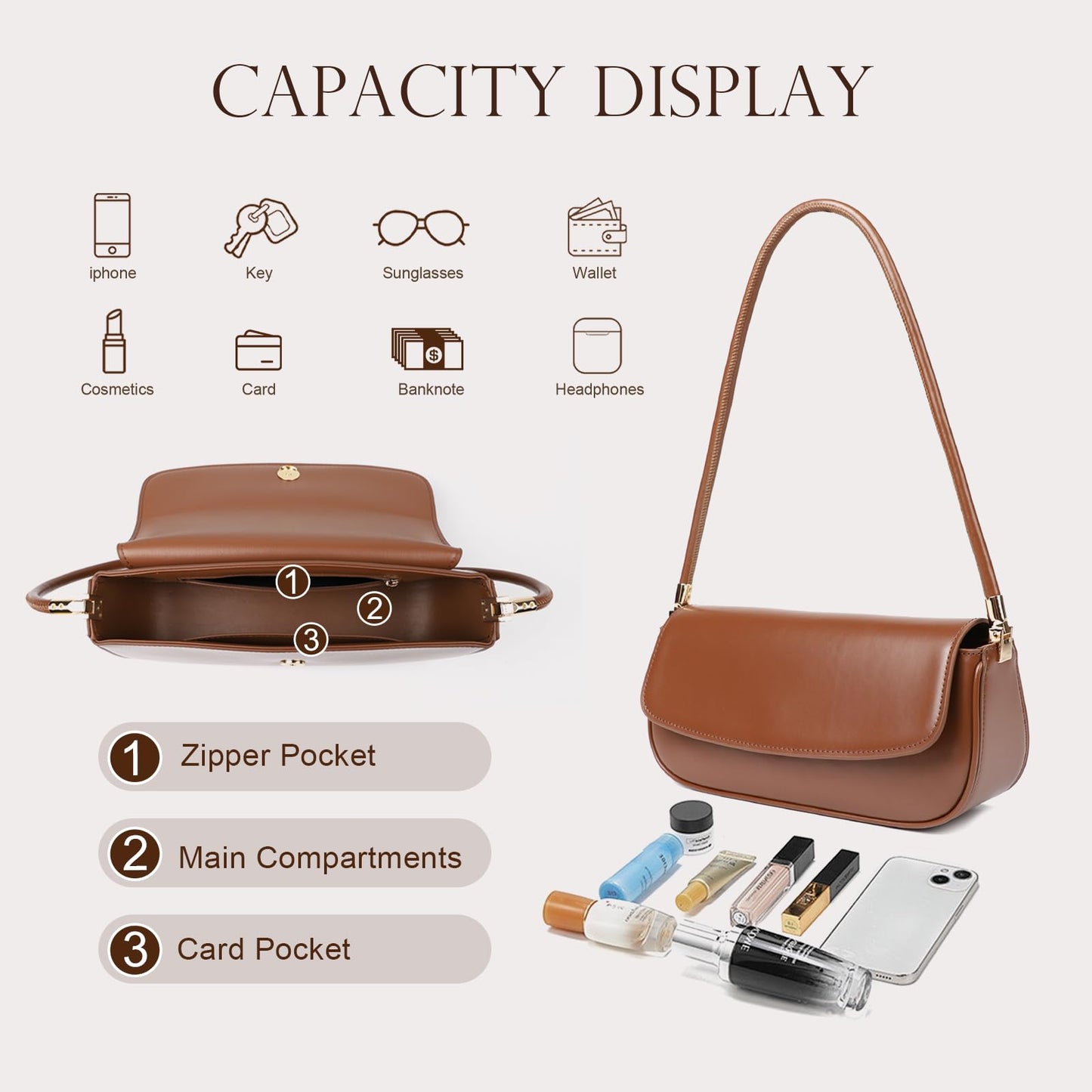 MoreFarther Leather Shoulder Bags for Women, Mini Cute Everyday Purses Trendy, Women's Hobo Handbags with Magnetic Closure (Wine-Red)
