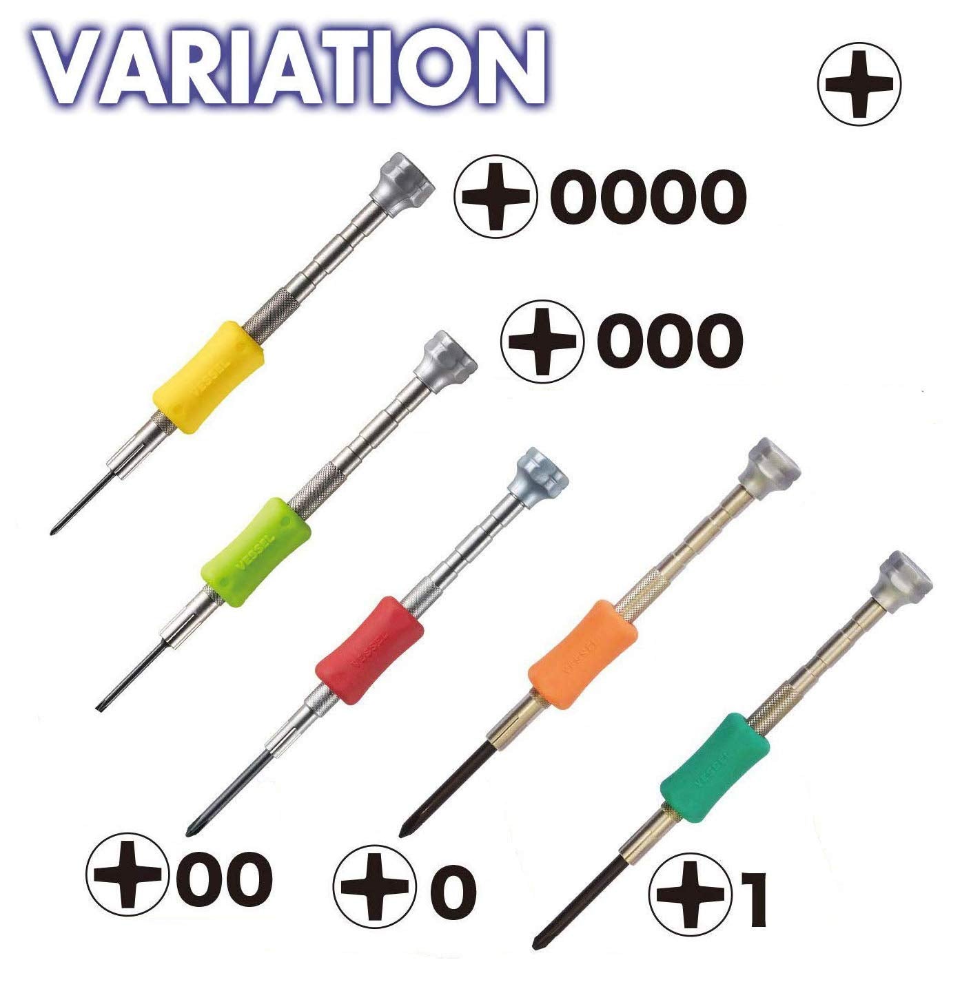 VESSEL Precision screwdriver set TD-56 / -0.9, -1.2, -1.8, -2.3, +00, +0