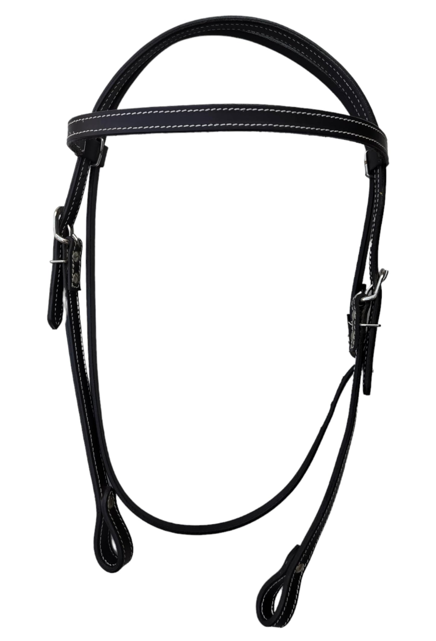 WEMBILS Western Leather Latigo Browband Headstall for Horses Double Stitched Black Horse Bridle for Trail Riding Durable Equine Supplies Equestrian Gifts(Black)