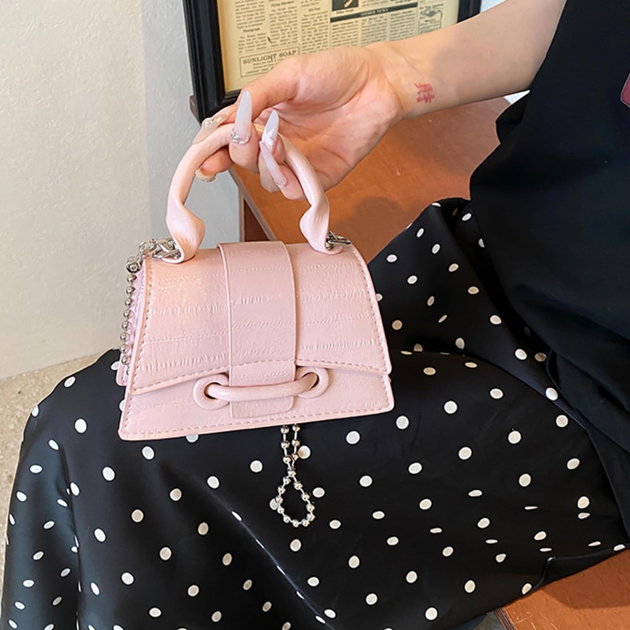 Mini Crossbody Bags Women's Y2K Purses Top Handle Crossbody Bag Clutch Shoulder Handbag for Cocktail Party Prom Wedding Pink