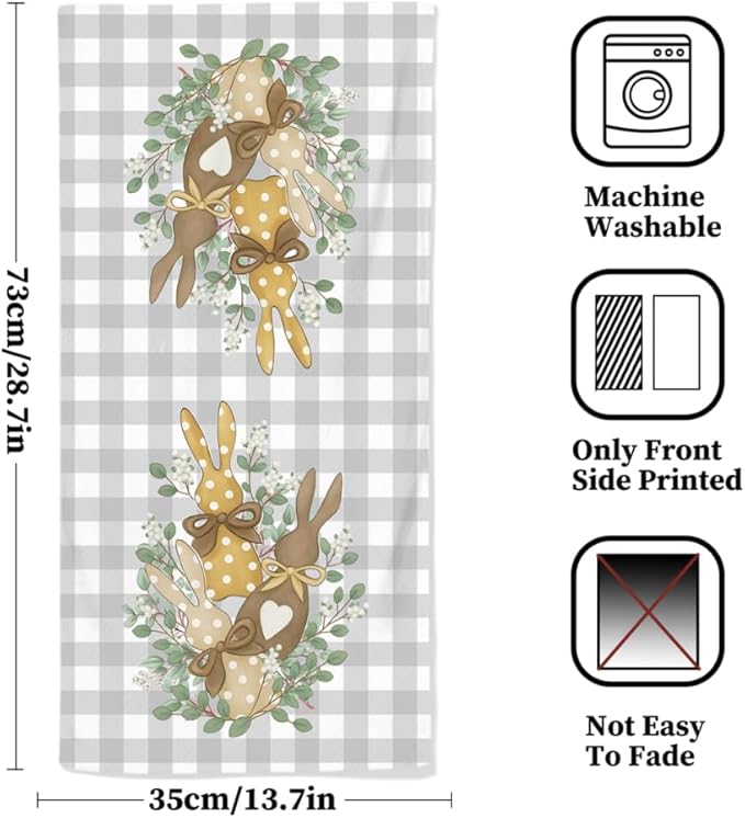 Spring Hand Towels, 2 Packs Buffalo Plaid Easter Bathroom Towels Soft