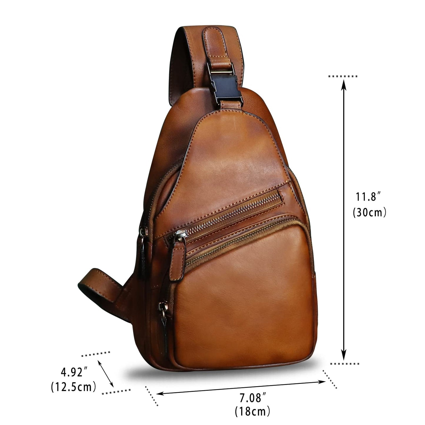 Genuine Leather Sling Bag Crossbody Purse Handmade Hiking Daypack Motorcycle Bag Retro Shoulder Backpack Vintage Chest Bag (Brown)
