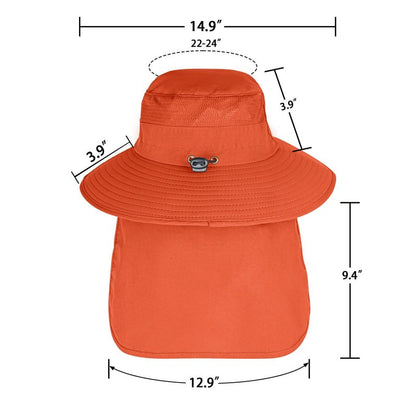 Sun Hats for Men Women Fishing Hat UPF 50+ Breathable Wide Brim Bucket Hats Summer UV Protection Safari Hat with Neck Flap Orange