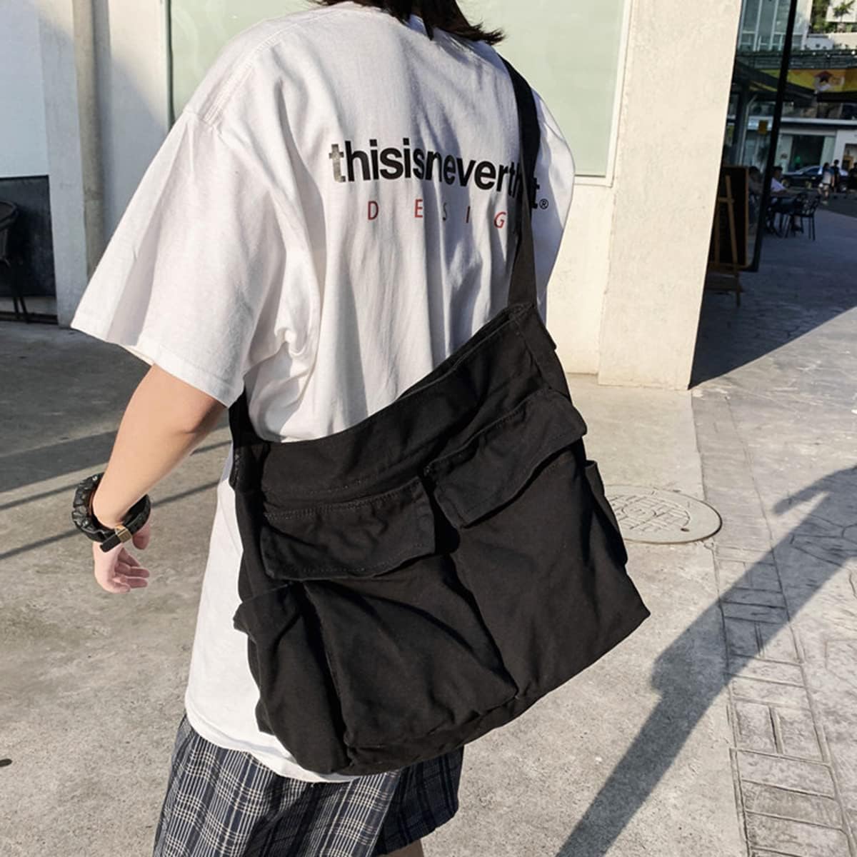 GAXOS Aesthetic Cute Messenger Bag for School Vintage Black Canvas Crossbody for Women Shoulder Laptop Bag