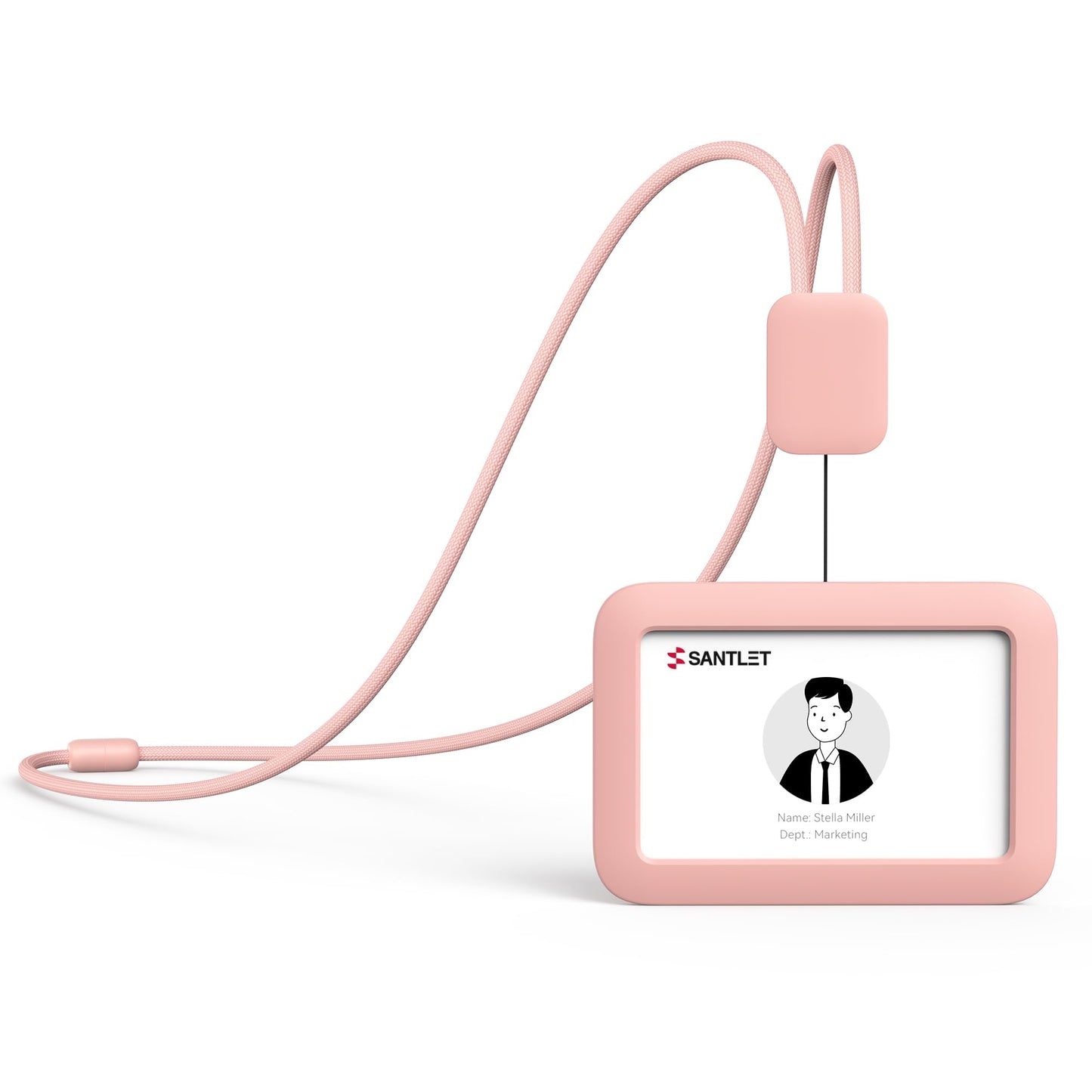 Lanyards for ID Badges Holder, SANTLET Silicone ID Badge Holder Name Card Case Protector with Retractable Cord, Safety Breakaway Buckle, 2 Card Slots for Office Staff Employees, Horizontal Pink