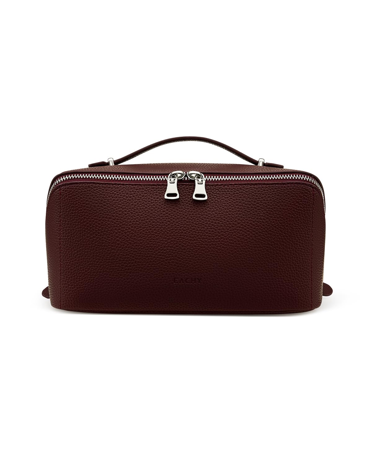 EACHY Travel Makeup Bag, Lychee Leather Large Capacity Cosmetic Bag for Women, Open Flat Toiletry Bag with TPU Brush Compartment, Waterproof Skincare Organizer Travel Essentials