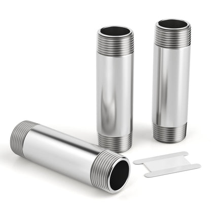 TAILONZ PNEUMATIC 1/4" BSP Male x 1/4" BSP Male 304 Stainless Steel Pipe Nipple, 4" Length Cast Pipe Fitting, Threaded Connector（Pack of 3）