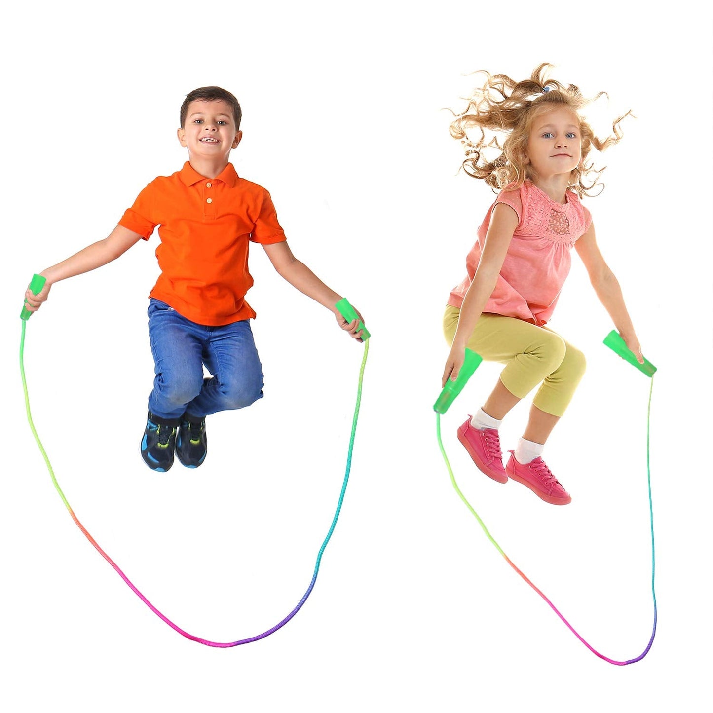 Elcoho 18 Pack Kids Rainbow Jump Rope Set Jumping Ropes Skipping Ropes for Kids Outdoor Fun, Party Favors, 7.2 Feet