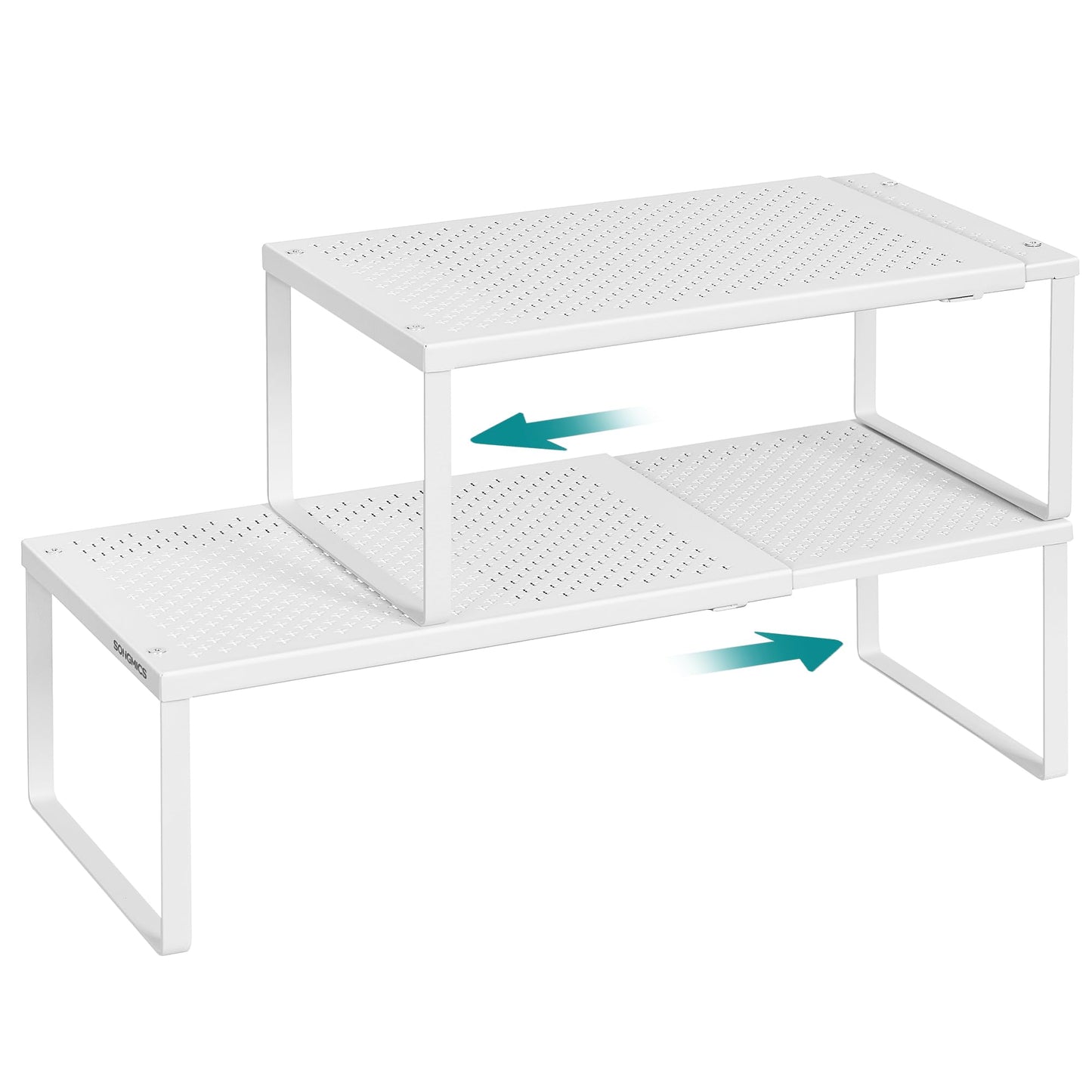 SONGMICS Set of 2 Expandable Pantry Kitchen Organizers, Adjustable Spice Rack, Stackable Cabinet Organizers, Metal, Space-Saving Tabletop Shelves, Matte Black UKCS402B01