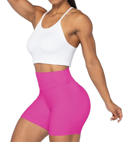 Sunzel No Front Seam High Waist Biker Shorts for Women, Squat Proof Yoga Workout Gym Bike Shorts 5" Inseam Hot Pink X-Large