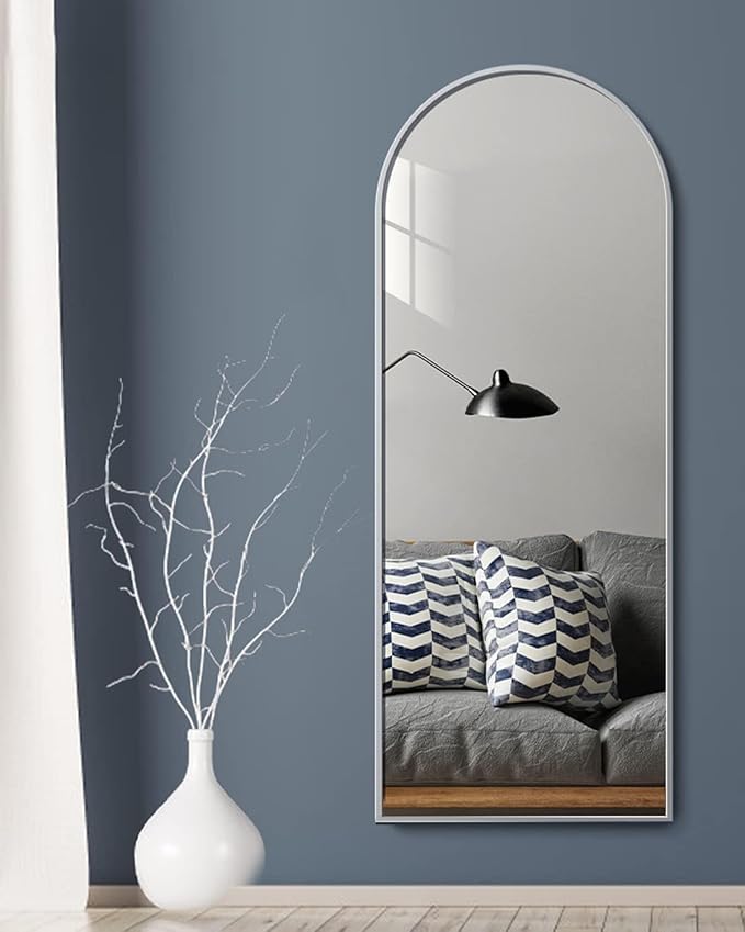 Arched Floor Mirror, 58 "x 18" Full Length Mirror Wall Mirrors Hanging or Leaning Arched-Top Full Body Mirrors with Stand for Bedroom, Dressing Room, White