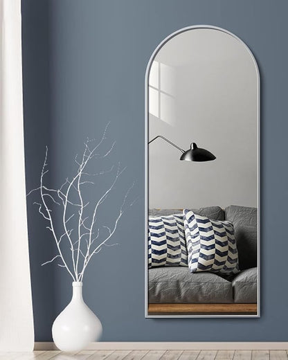 Arched Floor Mirror, 58 "x 18" Full Length Mirror Wall Mirrors Hanging or Leaning Arched-Top Full Body Mirrors with Stand for Bedroom, Dressing Room, White