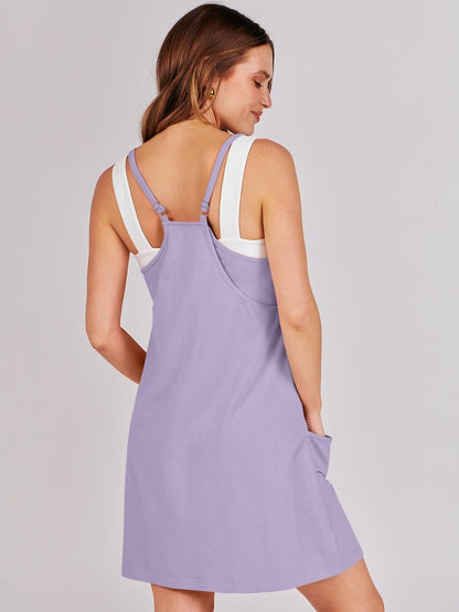 ANRABESS Women Athletic Dress Summer Tennis Workout Active Sports Mini Romper Dress Built in Shorts Travel Vacation Clothes Light Purple X-Large