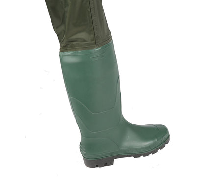 Ouzong Bootfoot Fishing Chest Waders for Men Women with Boots 2-Ply Nylon/PVC Waterproof Hunting Waders with Boots Hanger (Green-010)