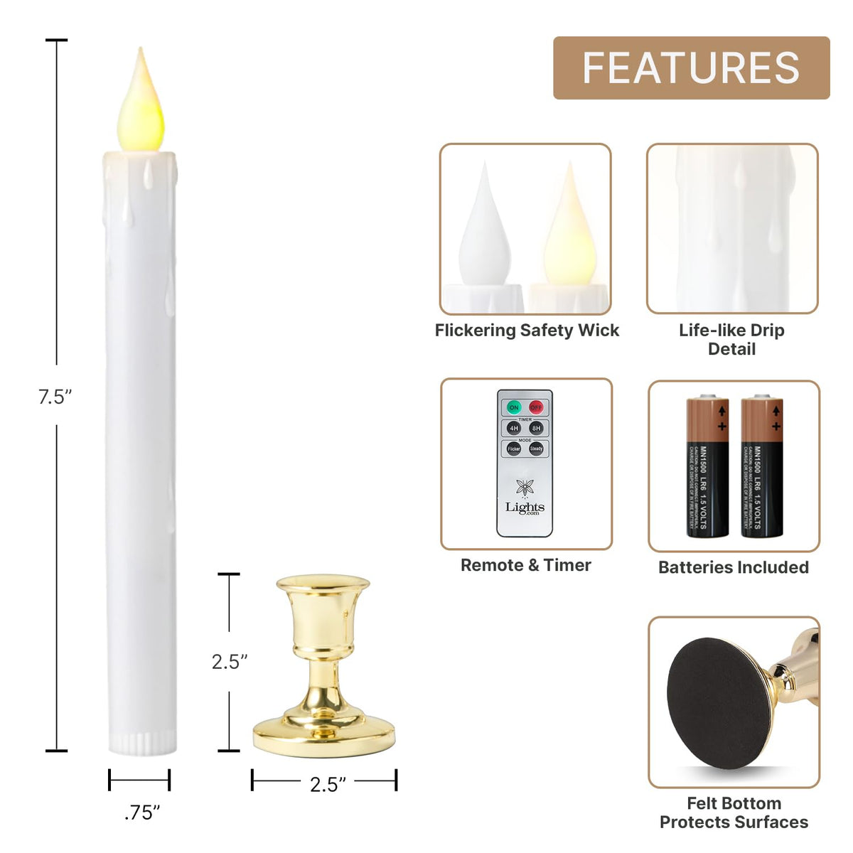 LampLust Christmas Window Candles Battery Operated with Timer, 6 Pack Christmas Candles, Gold Holders, Remote, Warm White Light, Electric Welcome Candle Holiday Window Sill Decorations