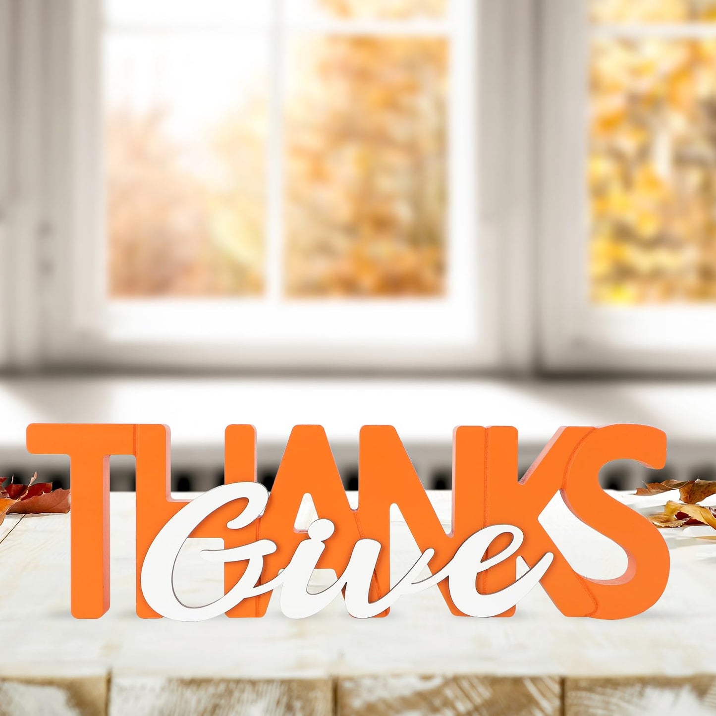 COCHIE Wooden Thanksgiving Give Thanks Sign, Fall Decorations for Home, Office, Shelf, Mantel, Indoor, Wood Thanksgiving Decor, Autumn Table Top Party Decoration (Give Thanks)