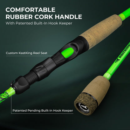 KastKing Zephyr Dual-tip Rod Casting Reel Combo, 6ft ML & M, Left Handed Reel, Green