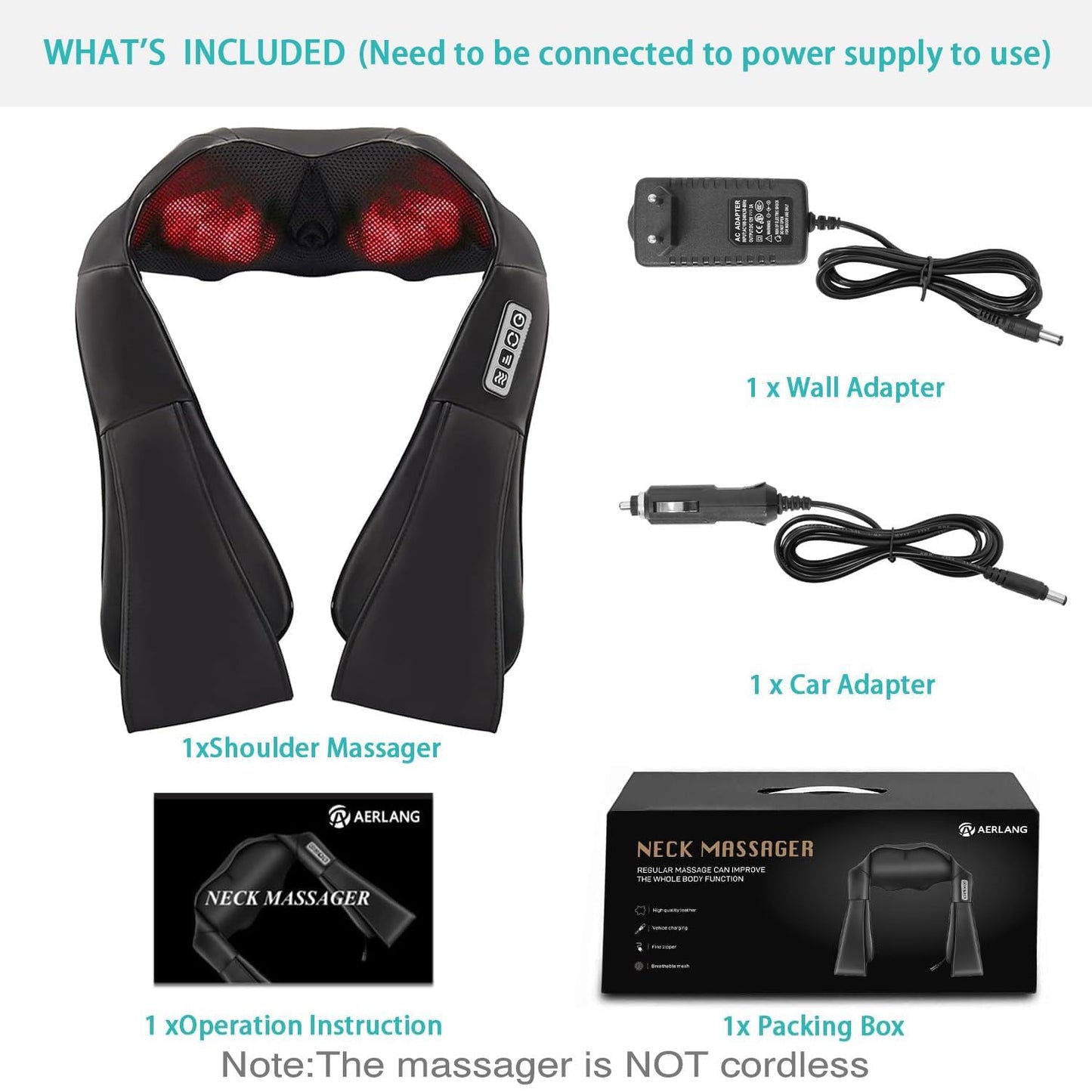 AERLANG Fathers Day Dad Gifts Neck Massger,Shiatsu Neck and Back Massager with Heating Neck and Shoulder Massager Deep Kneading Pillow for Massage Home Office Car Use Gifts for Women Men Dad Mom