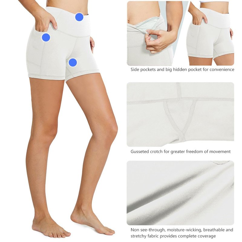 baleaf Workout Shorts Women 5" Biker Yoga Gym Spandex Running Volleyball Compression Tummy Control Short with Pockets White XXXL