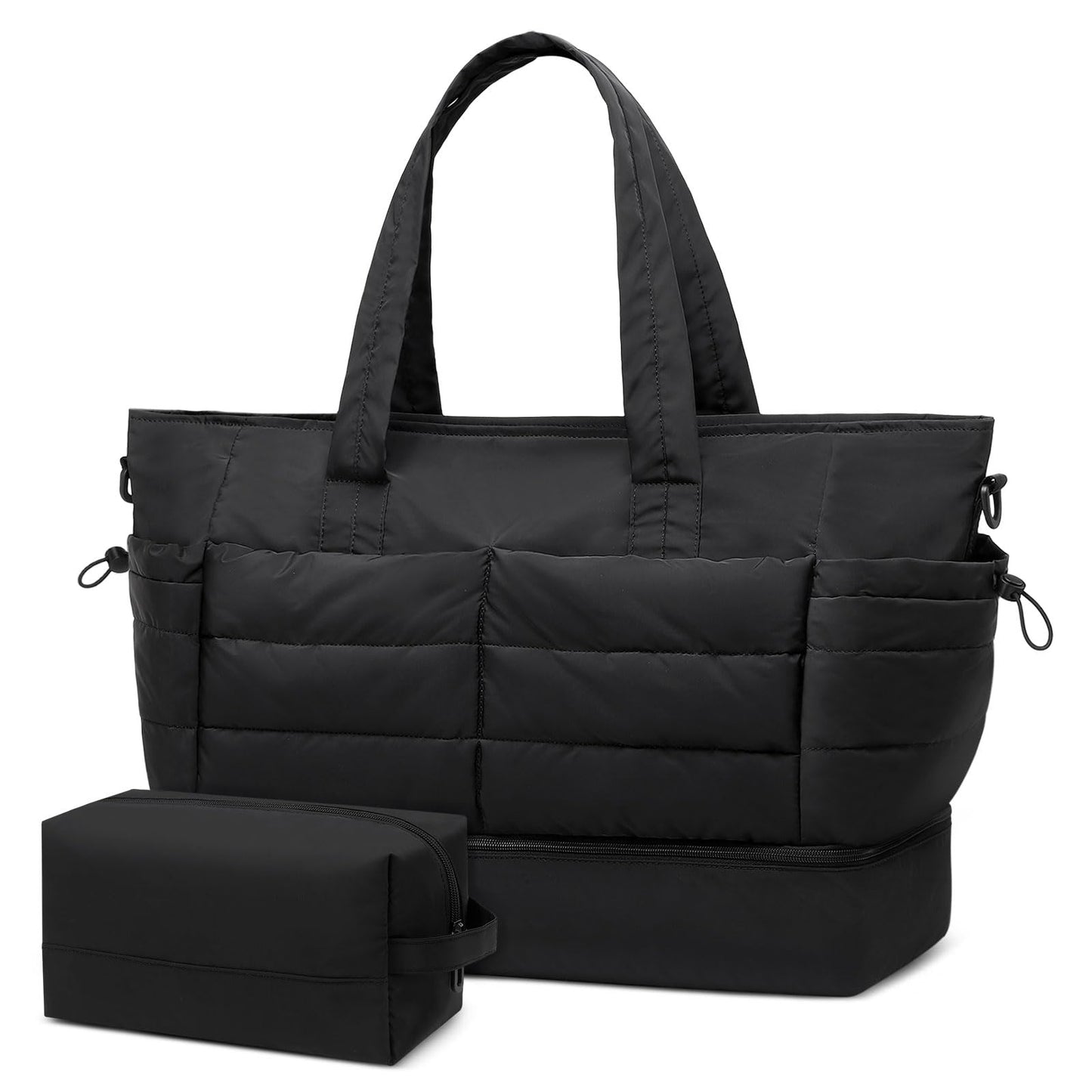 SUIKIHUM 50L Travel Duffel Bag for Women, Weekender Travel Bag with Shoe Compartment & Toiletry Bag, Overnight Carry On Bag for Gym Trip, Black