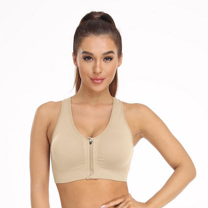 Women's Zip Front Sports Bra Wireless Post-Surgery Bra Racerback Workout Yoga Bras Padded Post-Surgical Bras Front Closure Sport Bra 3 Pack Bust Reduction Bra