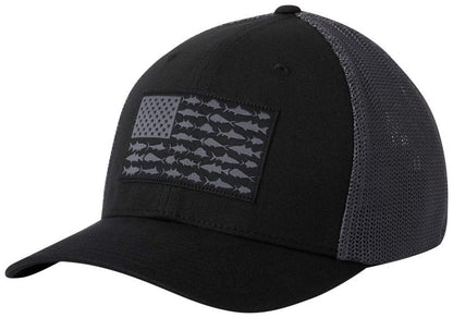 Columbia Unisex PFG Fish Flag Mesh Ball Cap-High Crown, Black/Graphite, XX-Large