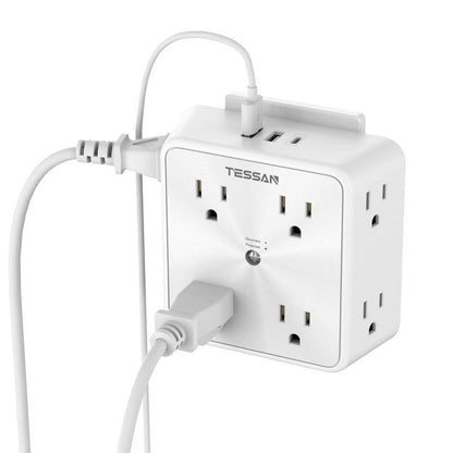 Surge Protector 8 Outlet Extender, TESSAN Multi Outlet Splitter with 3 USB Wall Charger (1 USB C), 3-Sided Multiple Plug Power Strip 1700J, Charging Station for Home Office Dorm Room Essentials