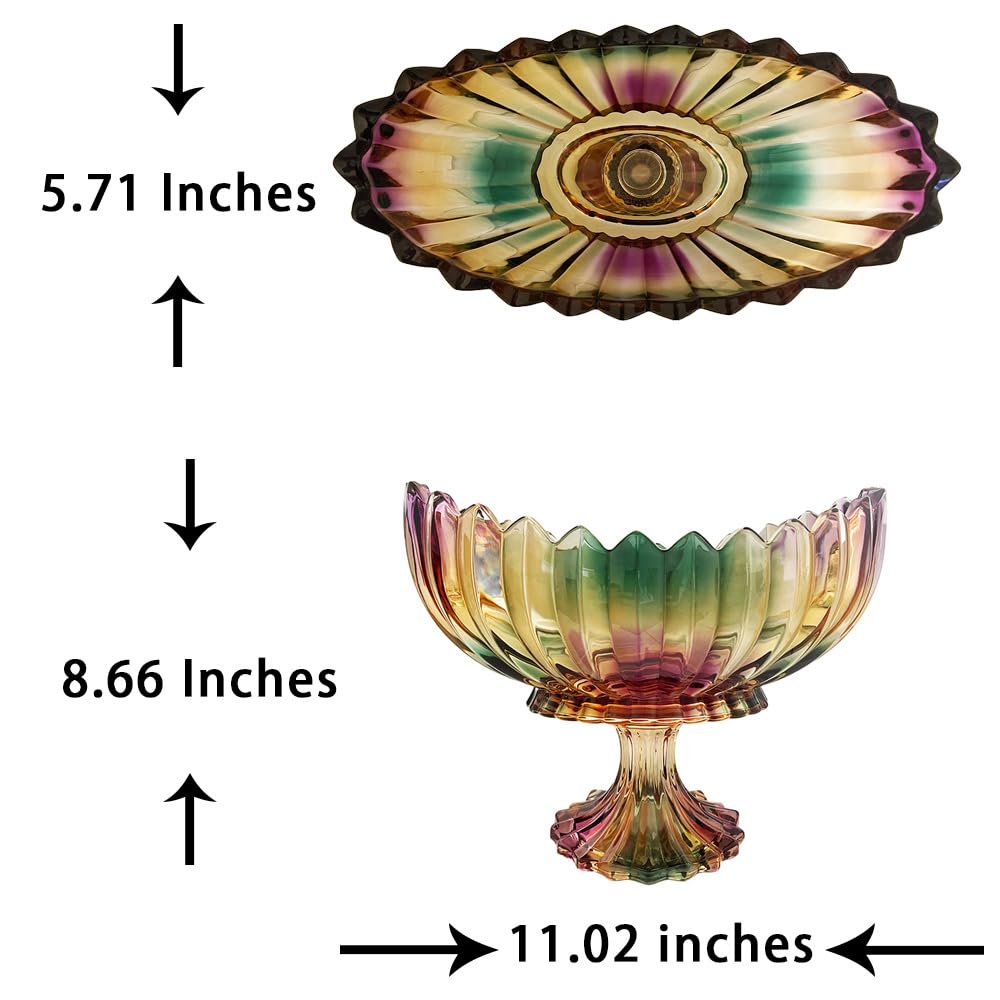 AMOLINCO Crystal Glass Oval Pedestal Fruit Bowl, Footed Decorative Bowl for Table Centerpiece, Kitchen Counter Dining Room Tables Decor Centerpiece