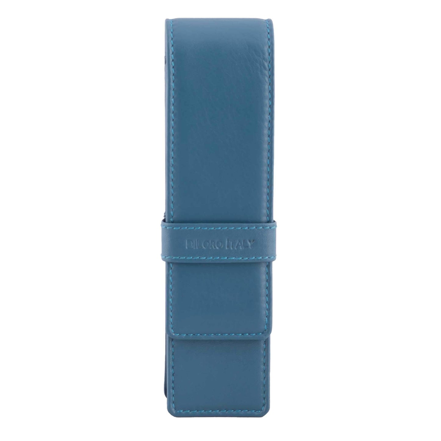 DiLoro Leather Pen Case Pouch Holder for Two Fountain Ballpoint Rollerball Pens or Pencils (Sololio Blue)