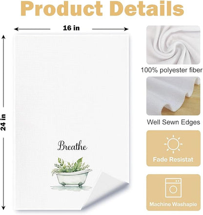 Boho Farmhouse Bathroom Hand Towels Set of 4, Relax Breathe Soak Unwind